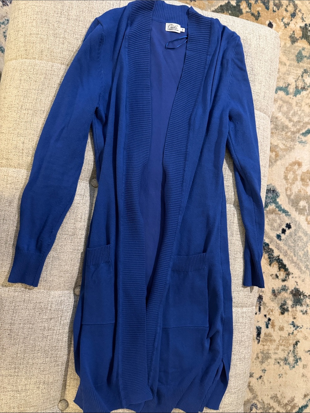 Cielo Long Open-Front Cardigan in Royal Blue